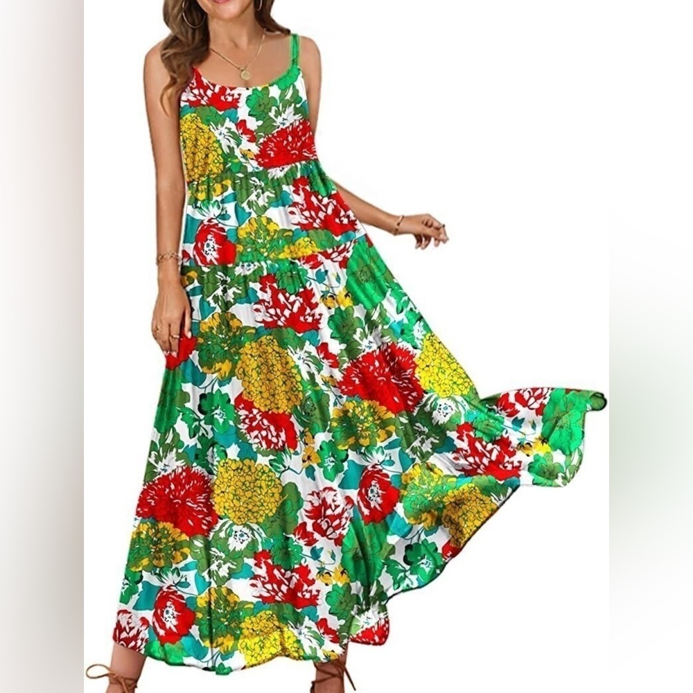 Yesno Floral Boho Beachy Summer Vacation Breezy Feminine Boutique Maxi Dress 5X